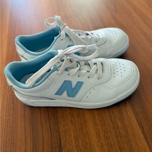 New Balance Kids White and Light Blue Sneakers